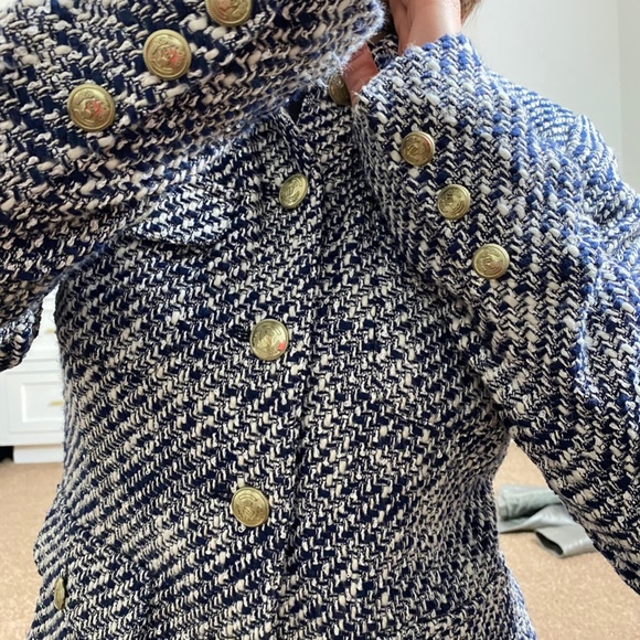 CACHE Navy Blue and White Zipper Blazer Jacket - Picture 3 of 5